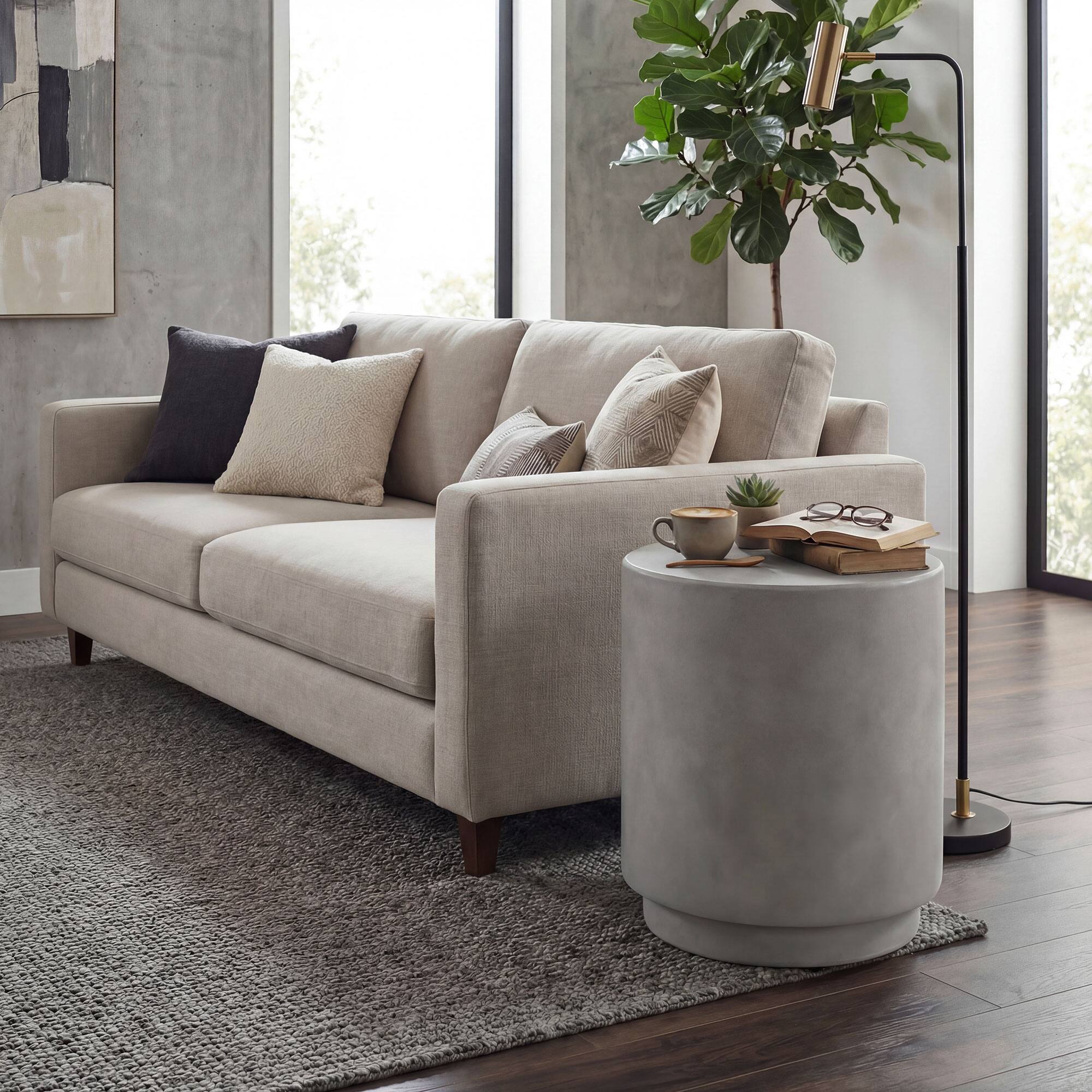 Alt View 8. Homcom - Accent Table with Concrete Finish Round Side Table - Gray.