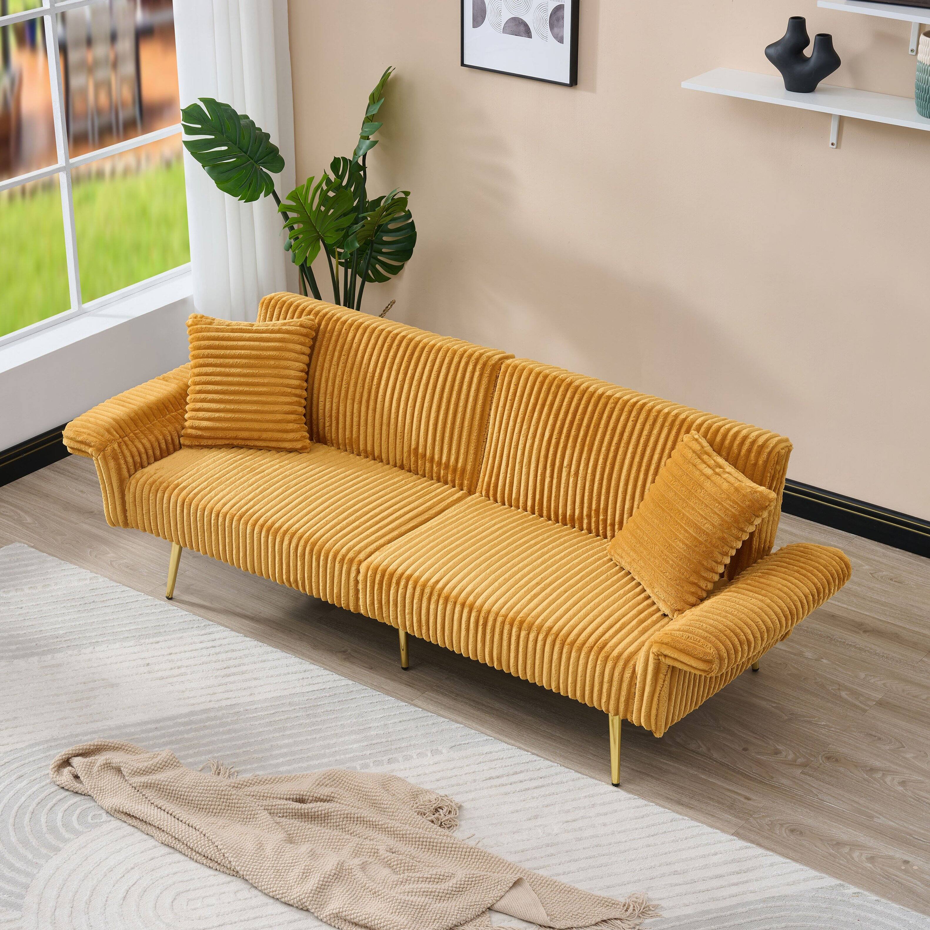Alt View 7. Boyel Living - 79 Inch Yellow Corduroy Foldable Sofa Bed with Adjustable Armrests for Living Room and Small Spaces - Yellow.