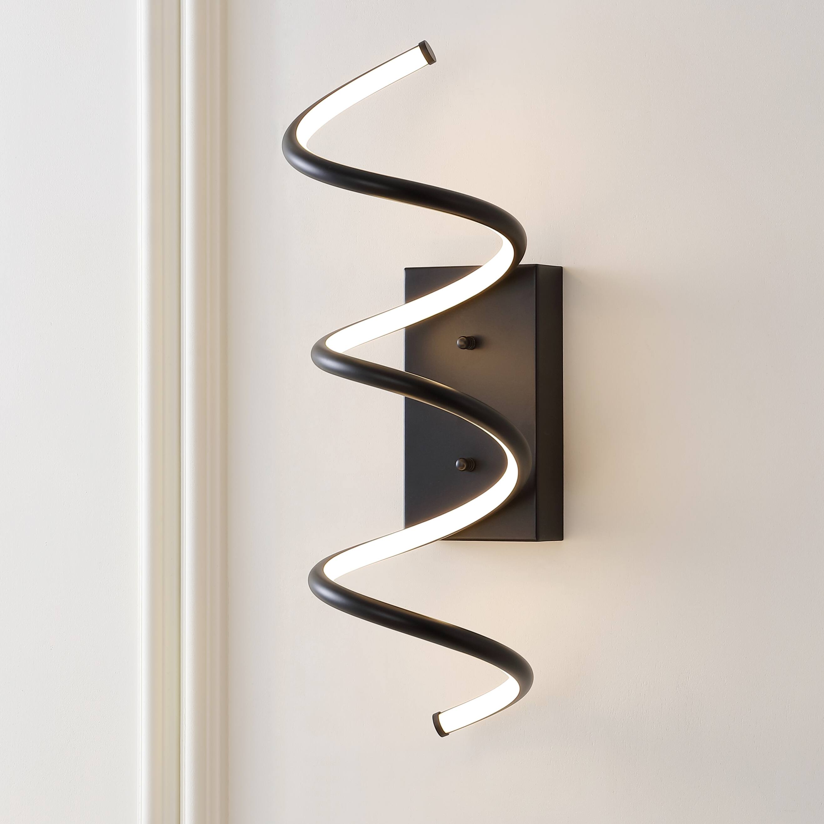 Alt View 1. Jonathan Y - Scribble 7" Modern Metal Integrated LED Vanity Light Sconce, Black - Black.