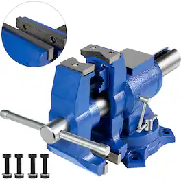 VEVOR - 5" Heavy Duty Bench Vise, Double Swivel Rotating Vise Head/Body Rotates 360°,Pipe Vise Bench Vices 30Kn Clamping Force - Blue