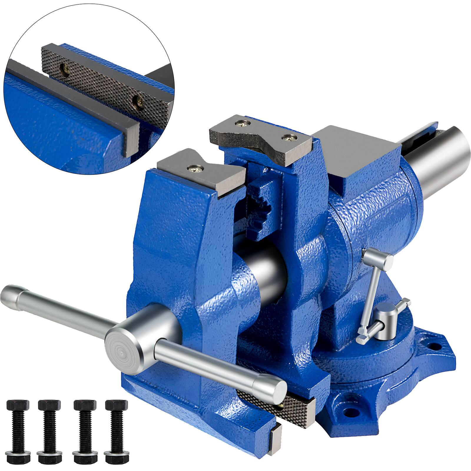 Front. VEVOR - 5" Heavy Duty Bench Vise, Double Swivel Rotating Vise Head/Body Rotates 360°,Pipe Vise Bench Vices 30Kn Clamping Force - Blue.