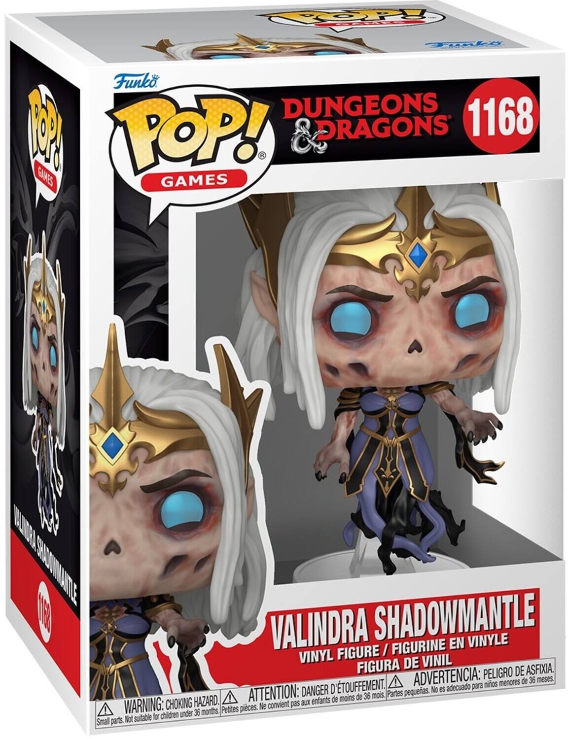 Funko POP! Games  
Dungeons & Dragons  
1168  
Valindra Shadowmantle  
Vinyl Figure / Figurine en Vinyle / Figura de Vinil  

Warning: Choking Hazard. Small parts. Not suitable for children under 36 months.  
Attention: Danger d'étouffement. Petites pièces. Ne convient pas aux enfants de moins de 36 mois.  
Advertencia: Peligro de asfixia. No es adecuado para niños menores de 36 meses.