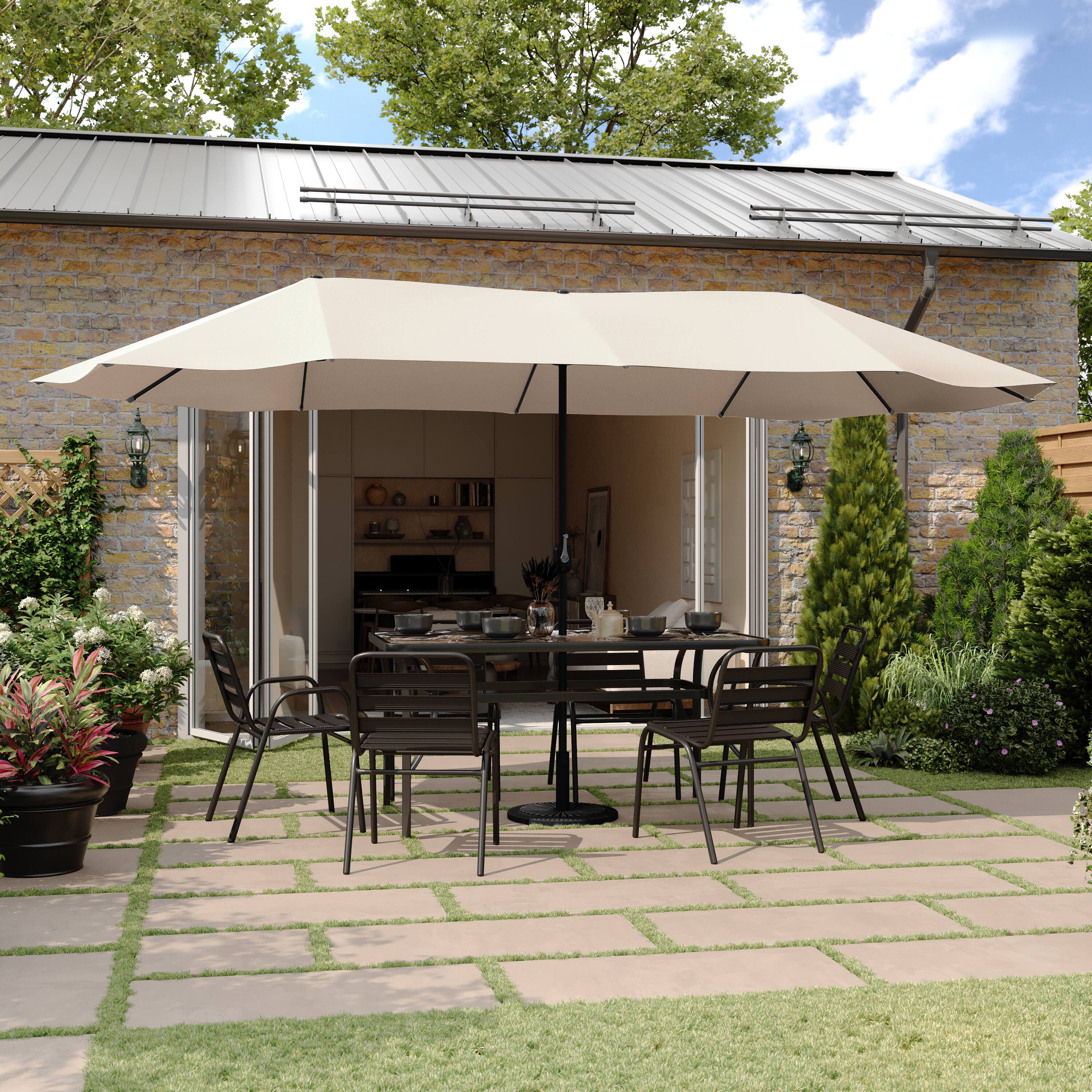 Alt View 1. Flash Furniture - Elizabeth Commercial Grade 15 FT Triple Head Patio Umbrella with Crank and Easy Lift Functionality in Tan - Tan.