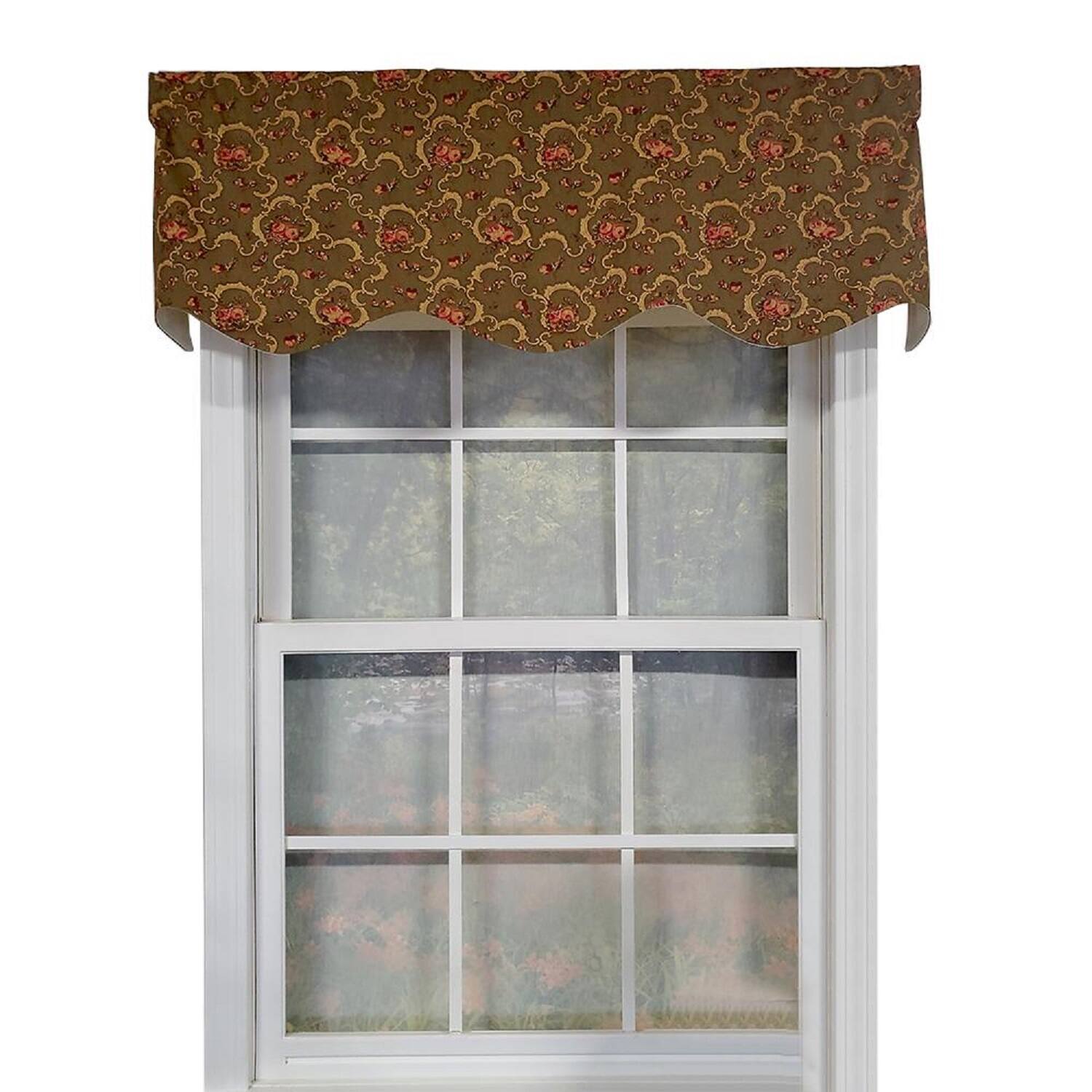 Front. RLF Home - RLF Home Fani Provance 3" Rod Pocket Lining Luxurious and Elegant Window Treatment Valance 50" x 15" Hunter - Hunter.