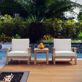 Marina 3 Piece Outdoor Patio Teak Set by Modway - Natural White
