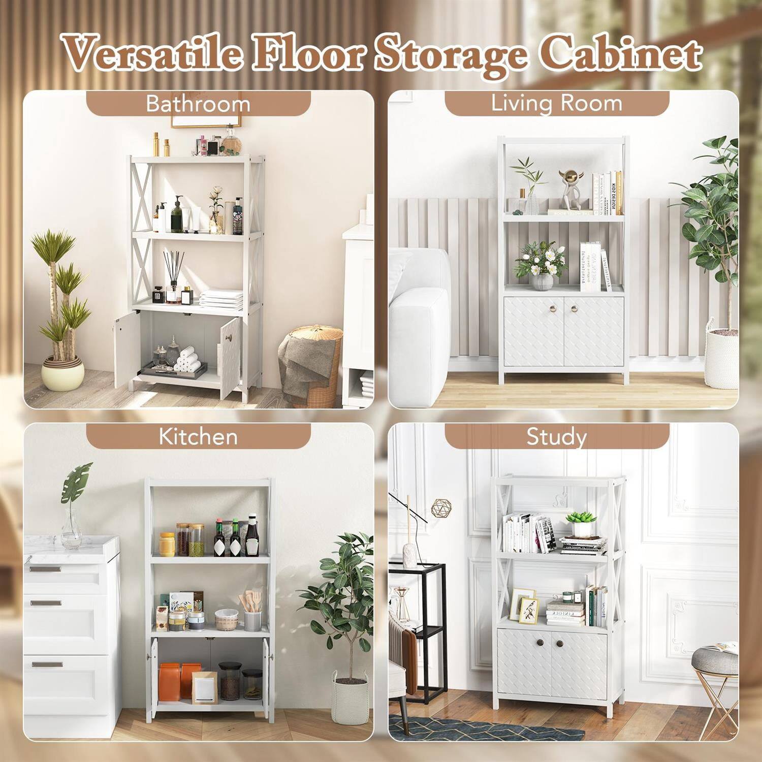 Versatile Floor Storage Cabinet

- Bathroom
- Living Room
- Kitchen
- Study