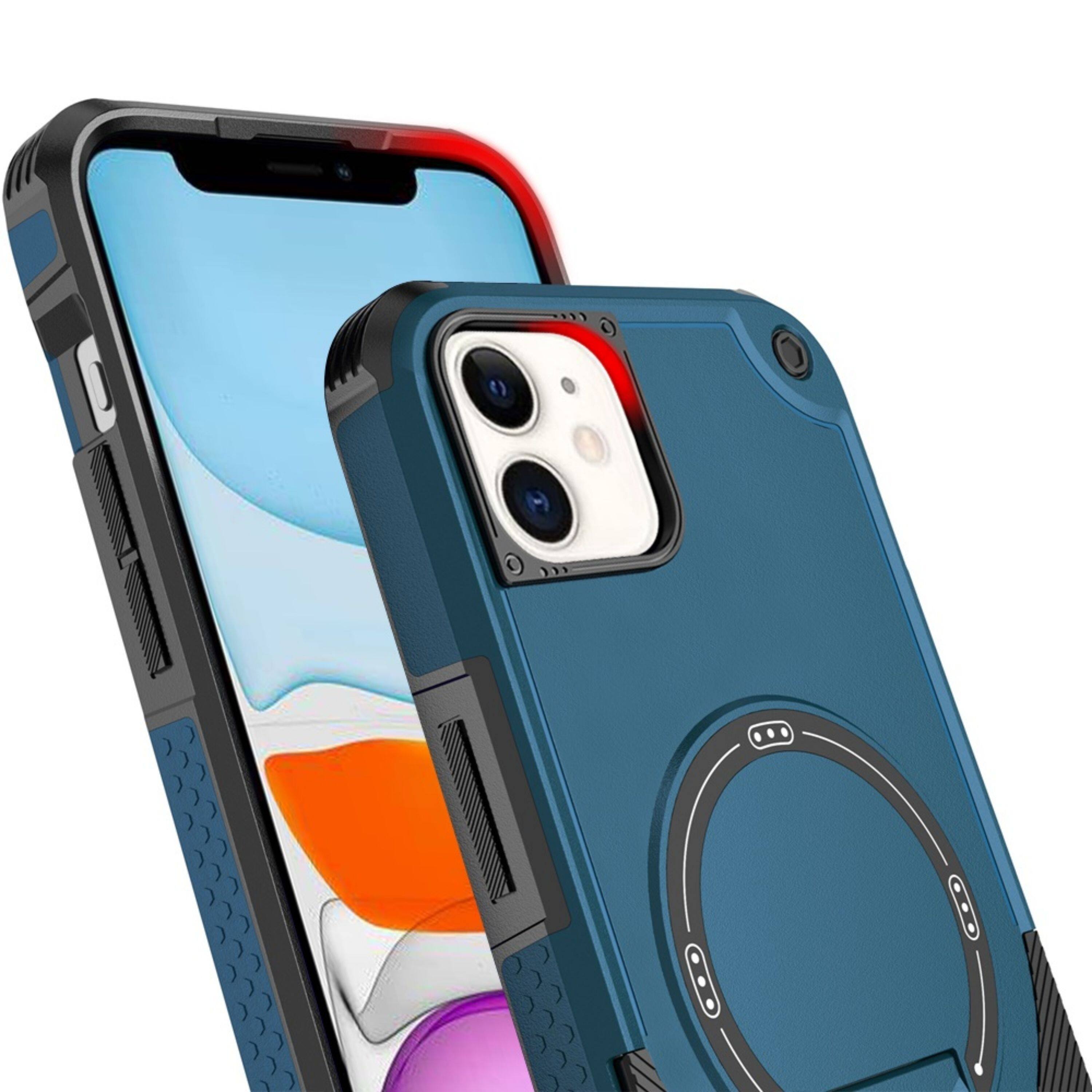 Angle. Kitcheniva - Magnetic Circle Rugged Grip Kickstand Case Plus Tempered Glass For iPhone 11 Blue - Blue.