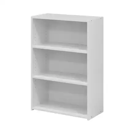 Front. FurniFact - White 3-Shelf Bookcase with Wooden Construction for Living Room and Office - Soft White.