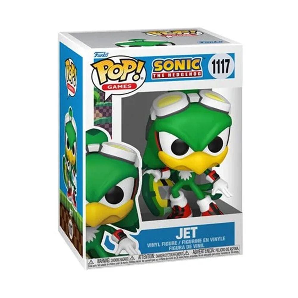 Funko POP! GAMES  
SONIC THE HEDGEHOG  
1117  

JET  
VINYL FIGURE / FIGURINE EN VINYLE / FIGURA DE VINIL  
DANGER DE DETOUFEMENT / ADVERTENCIA: PEUGO DE ASFIXIA / ATTENTION DANGER DE CHOKING  

WARNING: CHOKING HAZARD - SMALL PARTS. NOT FOR CHILDREN UNDER 3 YEARS.  
AVERTISSEMENT: PELIGRO DE ASFIXIA - PEZOS PEQUEÑOS. NO APTO PARA NIÑOS MENORES DE 3 AÑOS.  
ATTENTION: DANGER DE CHOKING - PETITS OBJETS. NE PAS LAISSER JEUER AVEC DES ENFANTS DE MOINS DE 3 ANS.