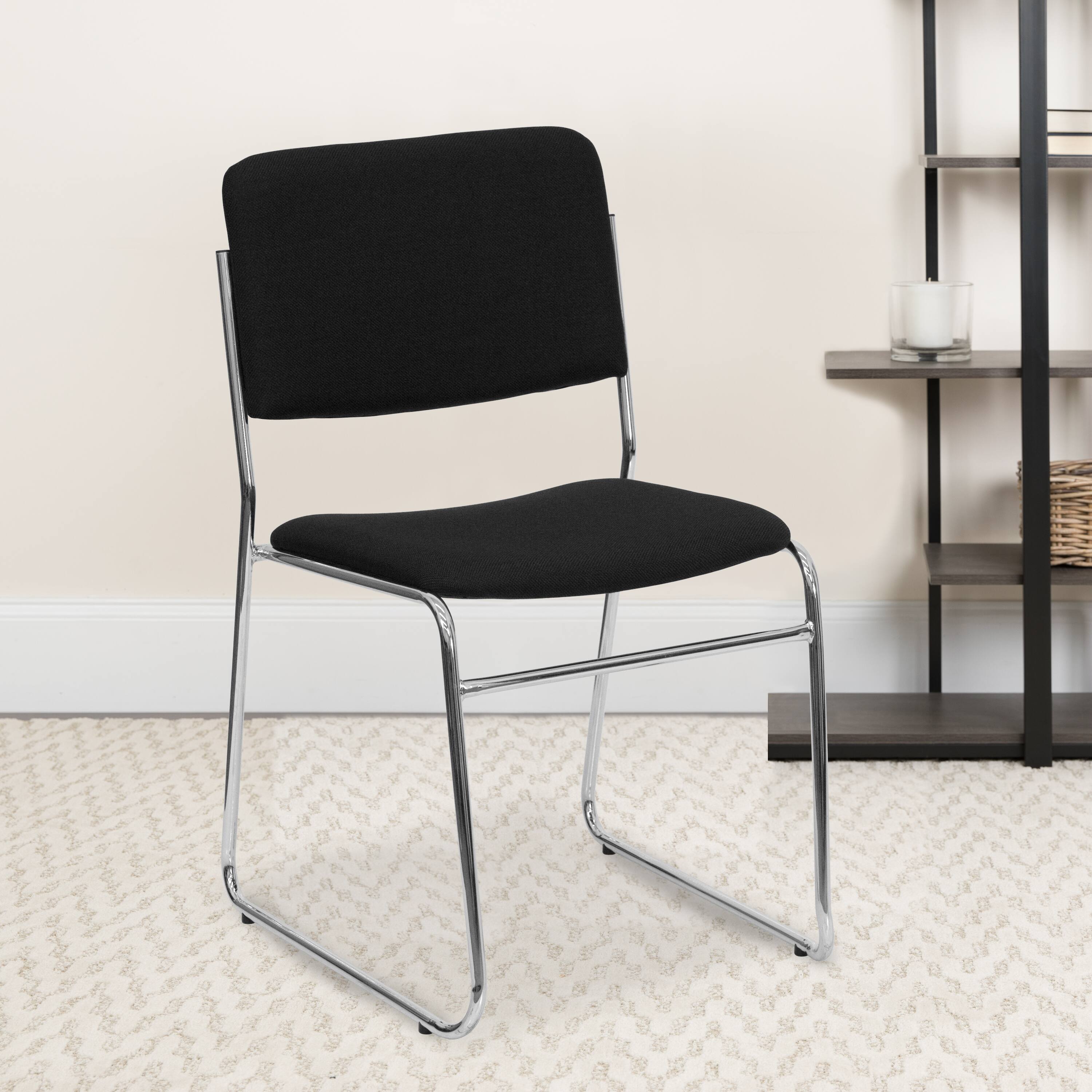 Alt View 1. Emma + Oliver - 500 lb. Capacity High Density Stacking Chair with Sled Base - Black Fabric/Chrome Frame.