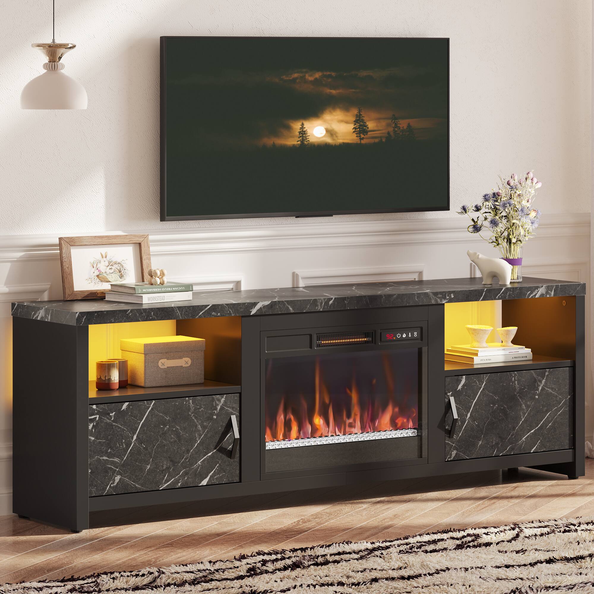 Alt View 5. Bestier - 70 inch Gaming TV Stand with 23" Fireplace & RGB Lights, for 75" TVs, for Living Room - Black.