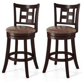 Costway - Set of 2 Bar Stools 26" Swivel Bar Chairs with Footrest, Lattice Backrest - Coffee & Brown
