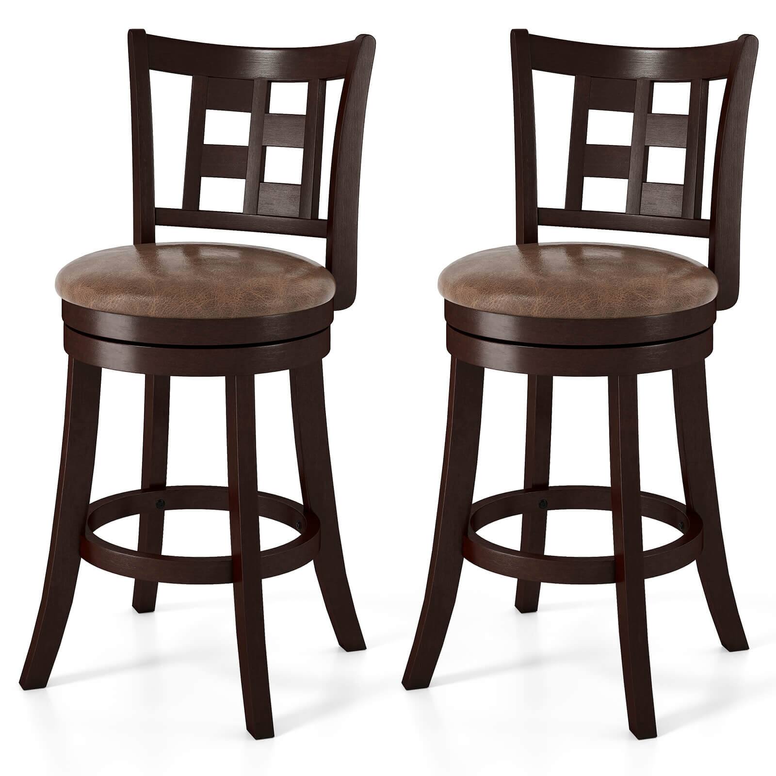 Front. Costway - Costway Set of 2 Bar Stools 26" Swivel Bar Chairs with Footrest, Lattice Backrest - Coffee & Brown.