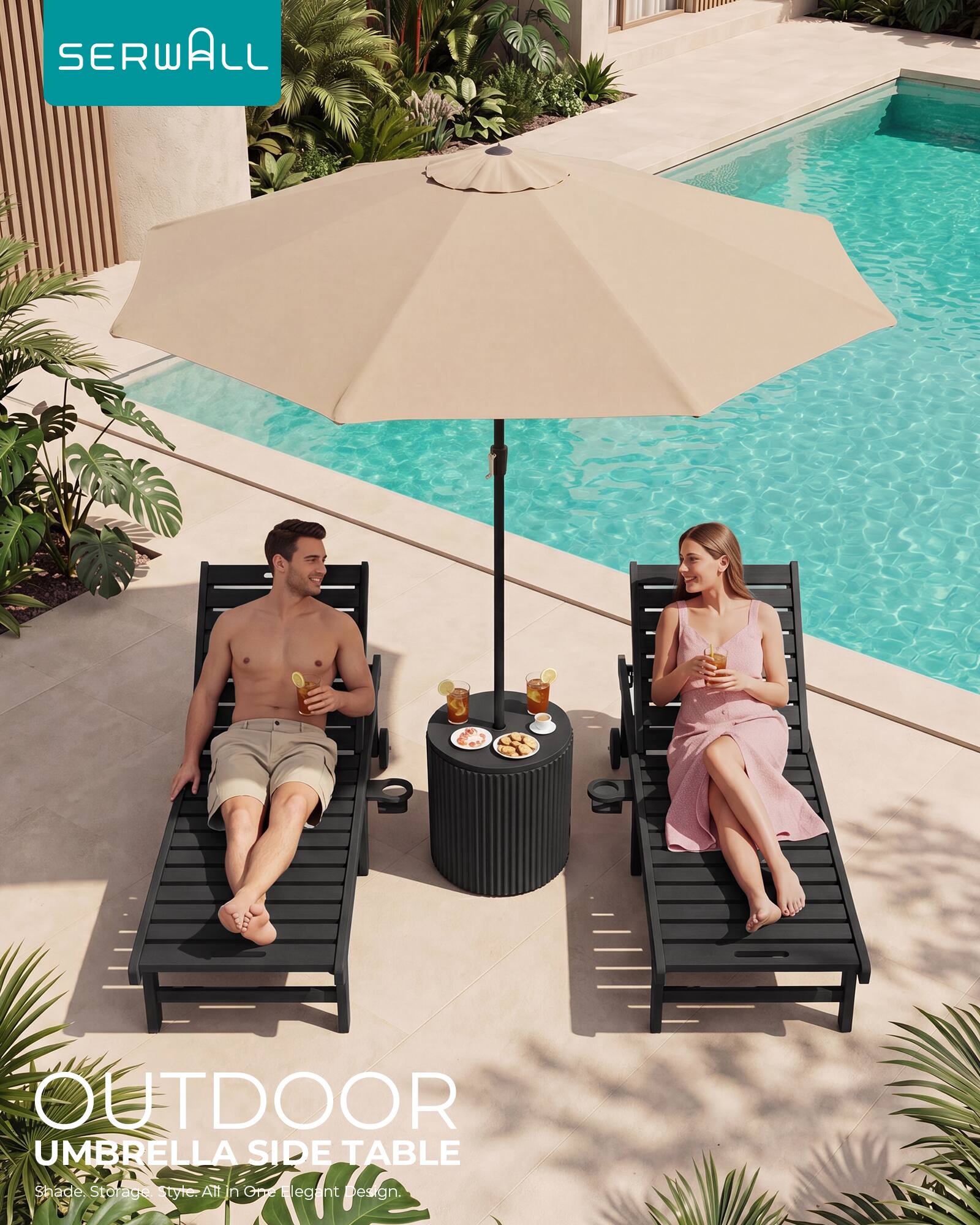 SERWALL  
OUTDOOR UMBRELLA SIDE TABLE  
Shade. Storage. Style. All in One Elegant Design.