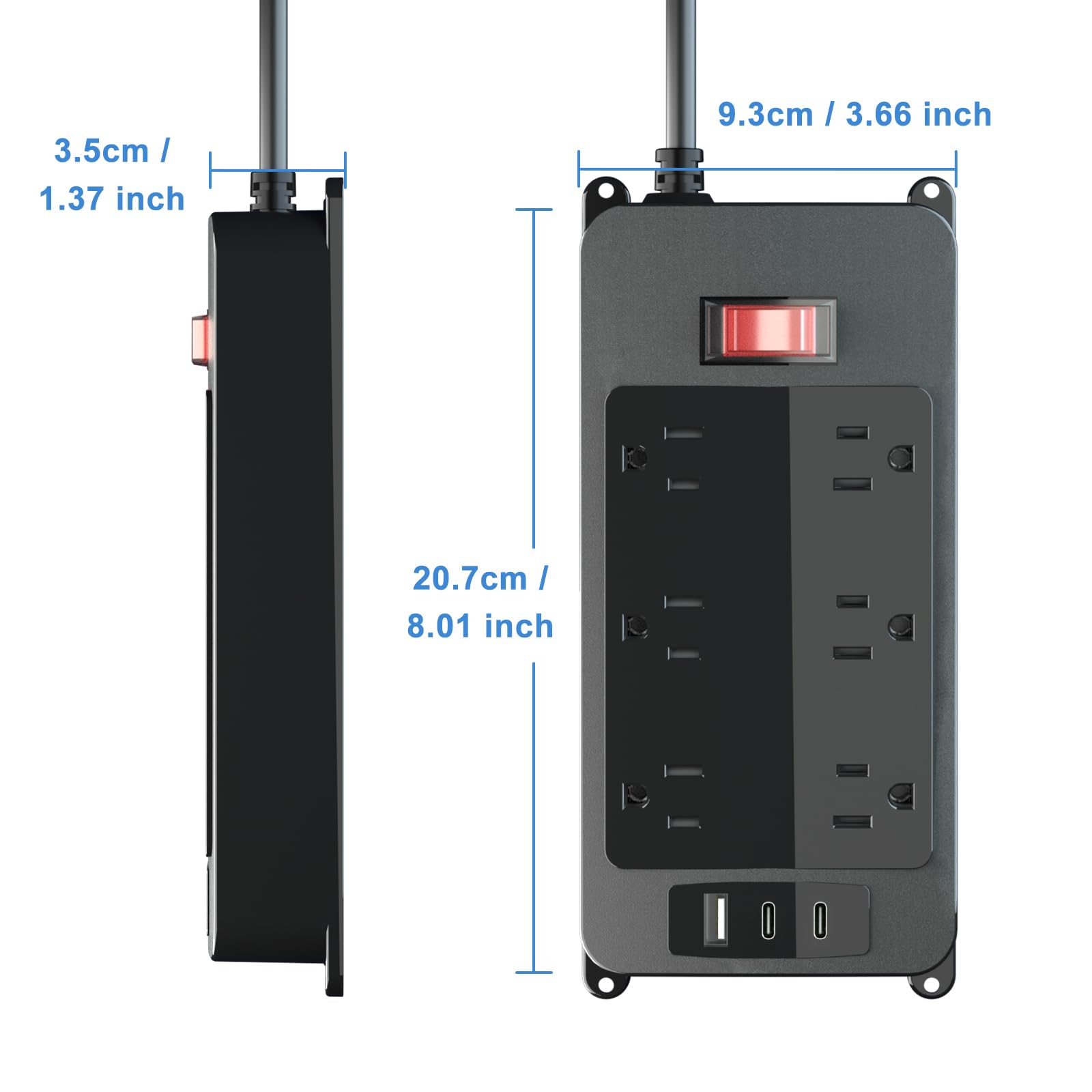 3.5cm / 1.37 inch  
9.3cm / 3.66 inch  
20.7cm / 8.01 inch