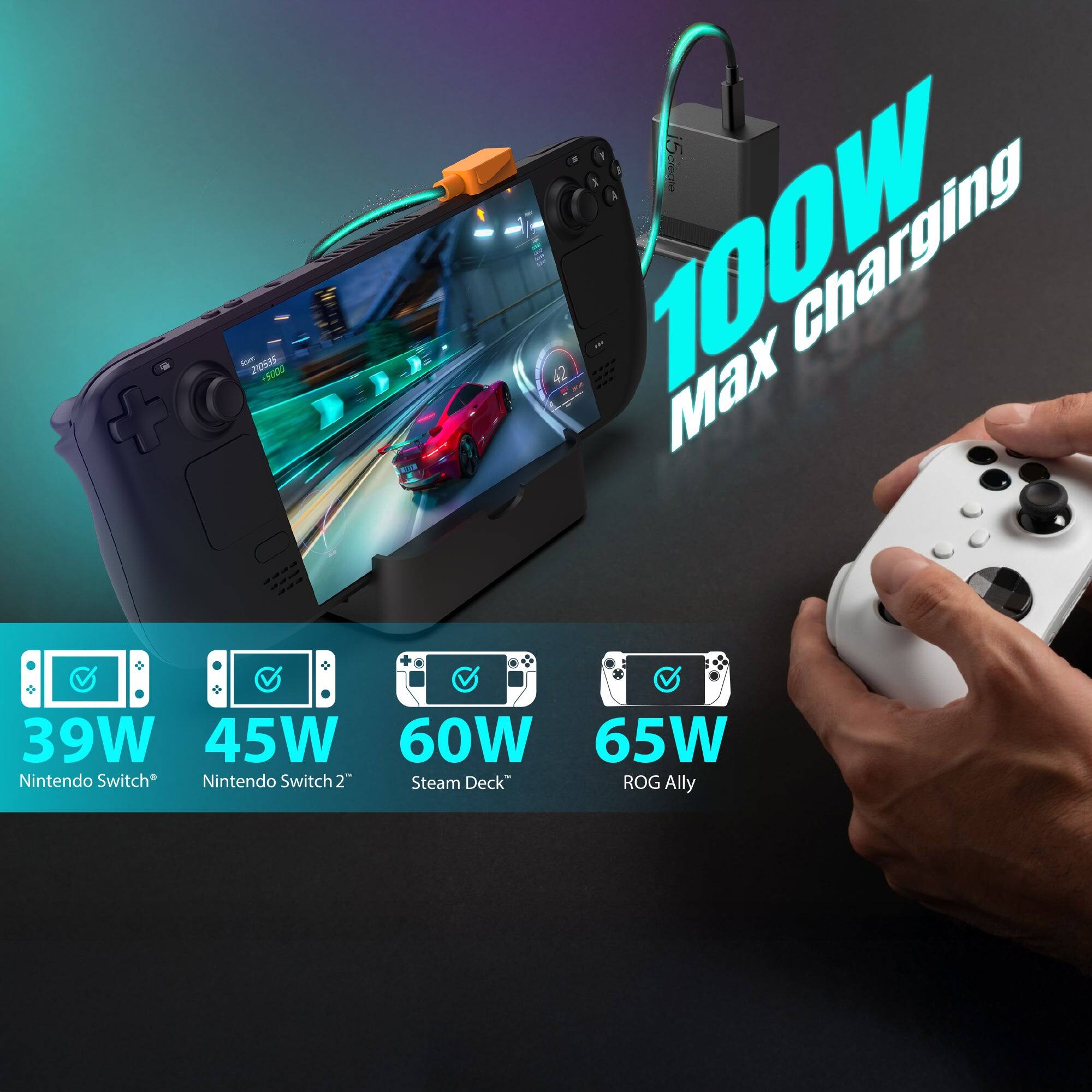 i5cieate to Stre 2/0535 5000 100W Max 39W 45W 60W 65W Nintendo Switch Nintendo Switch 2" Steam Deck ROG Ally
