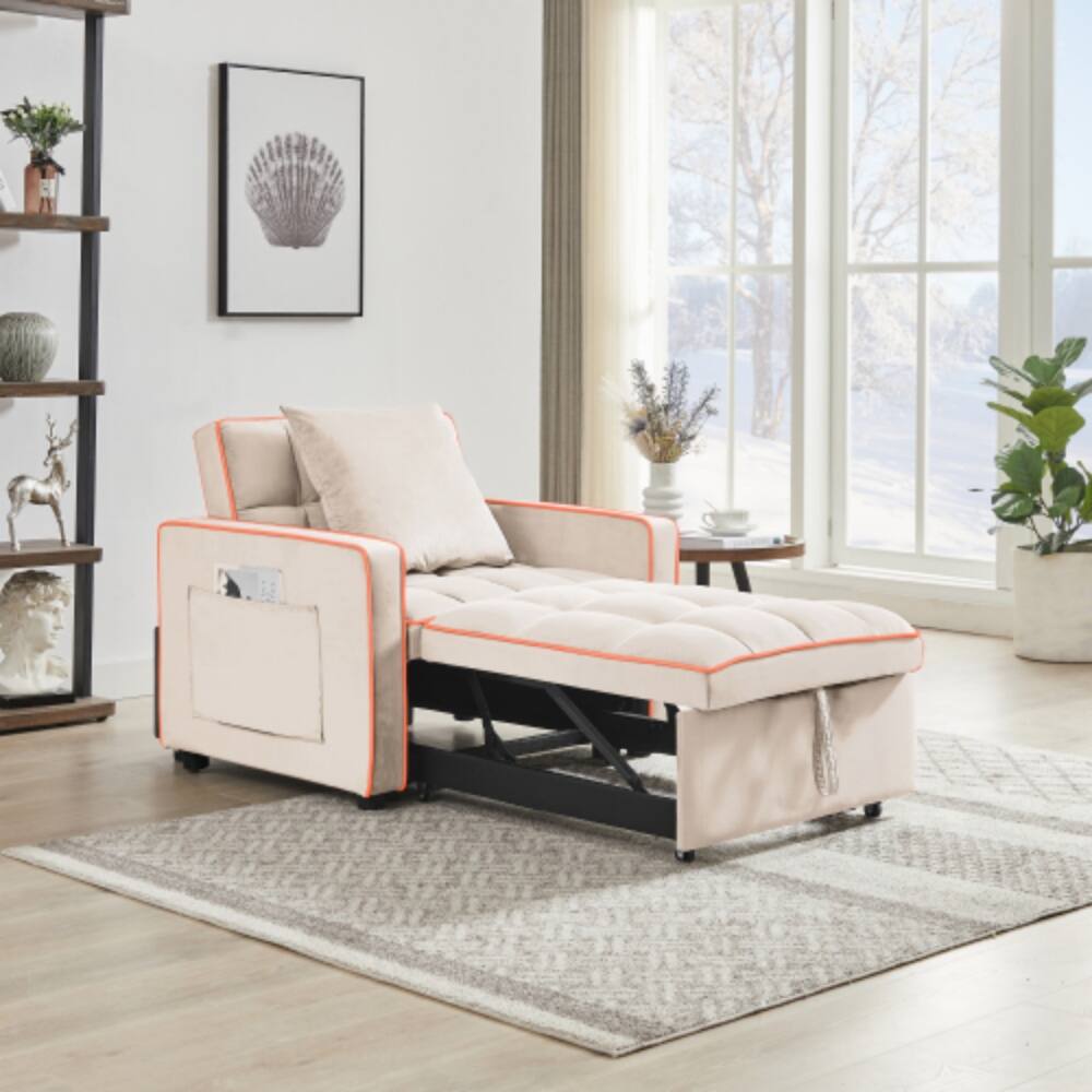 Alt View 2. LUCKY ONE - 3-in-1 Folding Sofa Bed Chair Adjustable Backrest Recliner Single Bed Convertible - Creamy White.
