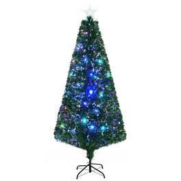 Ecooso - 6ft Artificial Christmas Tree with Pre-Lit Multi-Color LED Lights, Fiber Optic Sprigs, and Metal Stand - Green