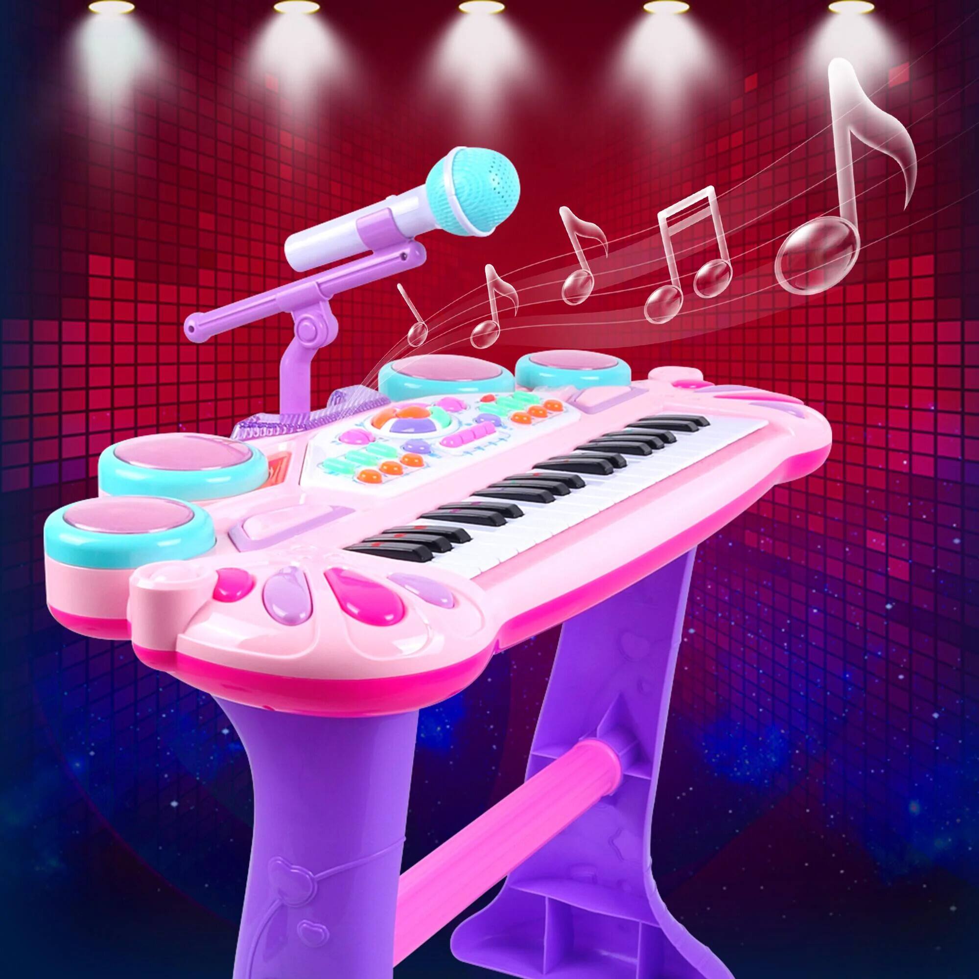 Alt View 4. SKONYON - 37-Key Kids Electronic Piano Keyboard with Multiple Sound Modes, LED Lights, Built-in Microphone and Adjustable Stool.