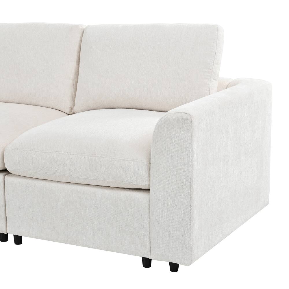Alt View 3. Loheer - Loheer 101.57" Modern 3-Seater Sofa Chenille Couch with Solid Wood Frame Deep Seating Living Room Sofa with Throw Pillow - Beige.