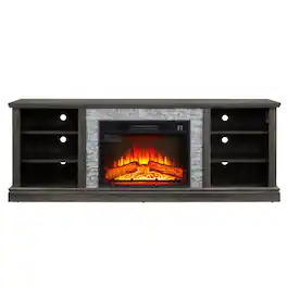 Boyel Living - 70.12-in Faux Stone Electric Fireplace TV Stand with 23-in Insert and Storage Cabinets Model BL-WD-00033 - Gray
