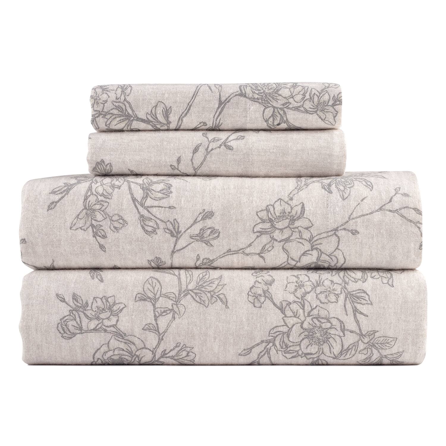 Angle. Kathy Ireland - Kathy Ireland 100% Turkish Cotton Flannel Sheet Set - Grey Toile.