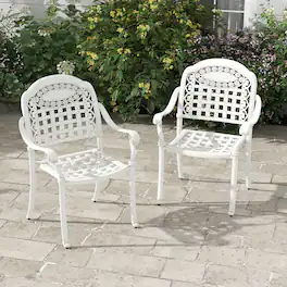 Gymax - 2 Pieces Cast aluminum patio chair bistro dining chair outdoor cast aluminum chair - White