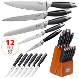 Deco Chef - Gourmet 12 Piece Knife Set with Storage Block - Full Tang Design K12SET - Black