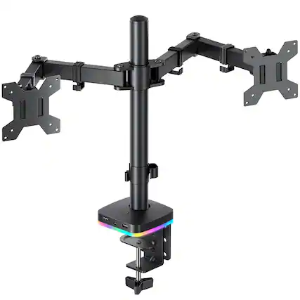 Front. Comfort Essence - Dual Monitor Desk Mount Stand With 3 Usb Ports Charging And Data Transfer Function Adjustable Arms For Moni - RGB Dual Monitor Arm.