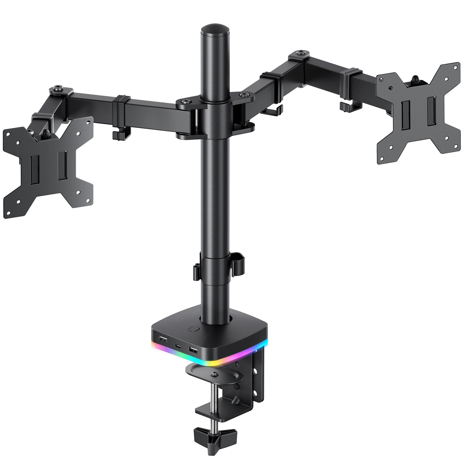 Front. Comfort Essence - Dual Monitor Desk Mount Stand With 3 Usb Ports Charging And Data Transfer Function Adjustable Arms For Moni - RGB Dual Monitor Arm.