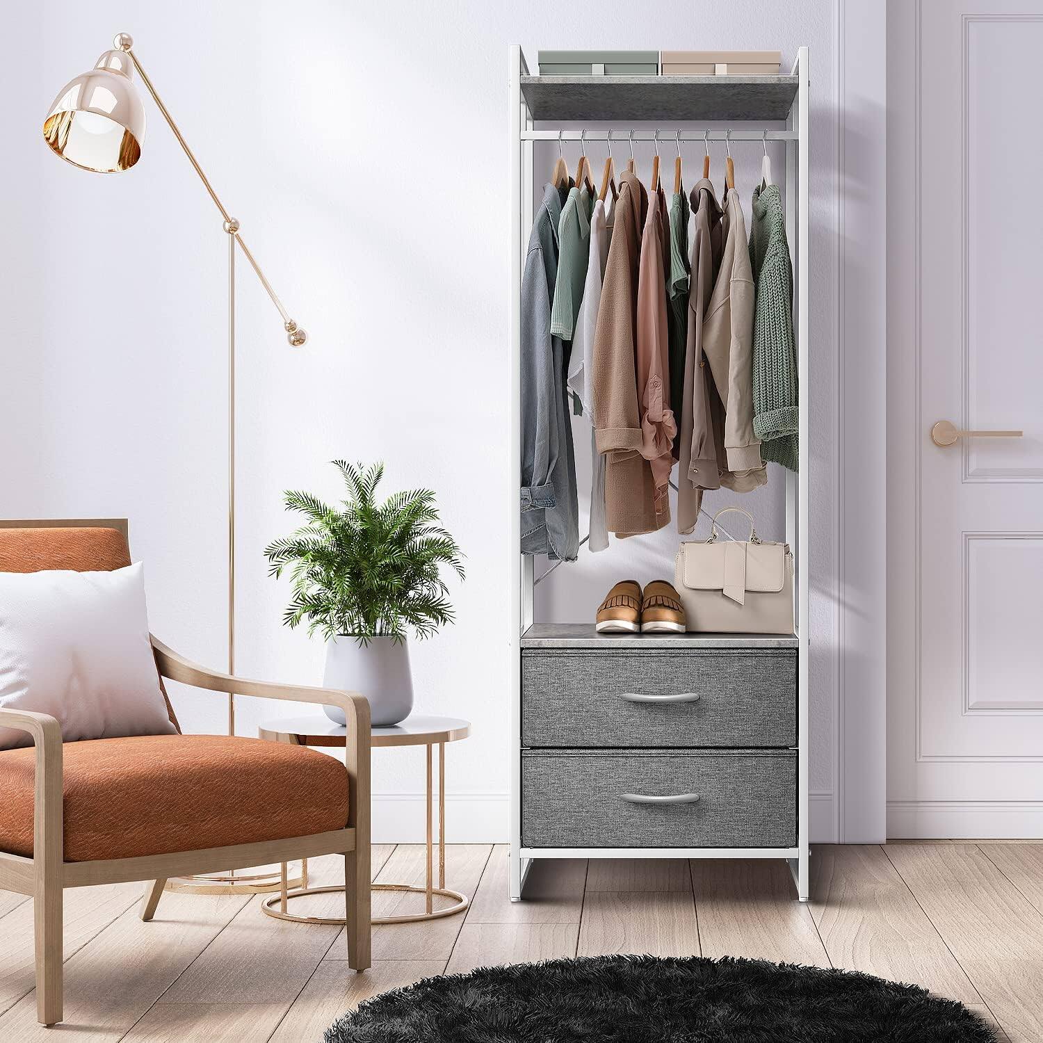 Angle. Sorbus - Sorbus Clothing Rack with Drawers - Clothes Stand Dresser - Wood Top, Steel Frame for Hanging Shirts, Dresses, & Jackets - Gray.