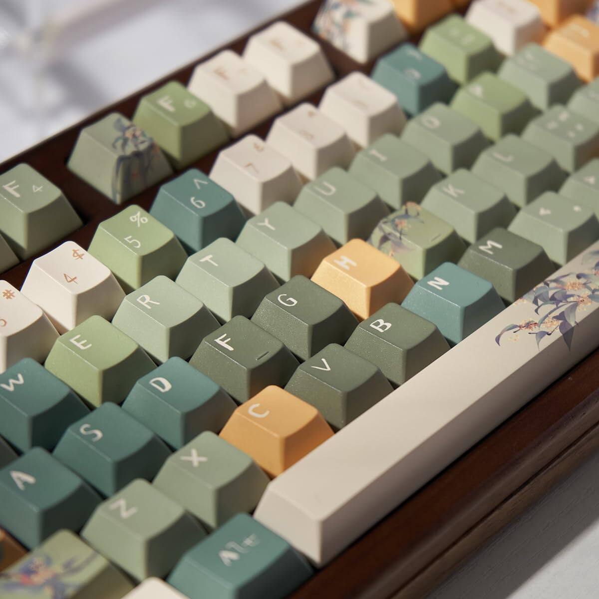 Back. Cedar Assembly - Keycaps Green PBT Dye Sub Cherry Profile Fit for 616487104108 Mechanical Keyboards Alice Mx Gateron Switches - Vintage Keycaps.