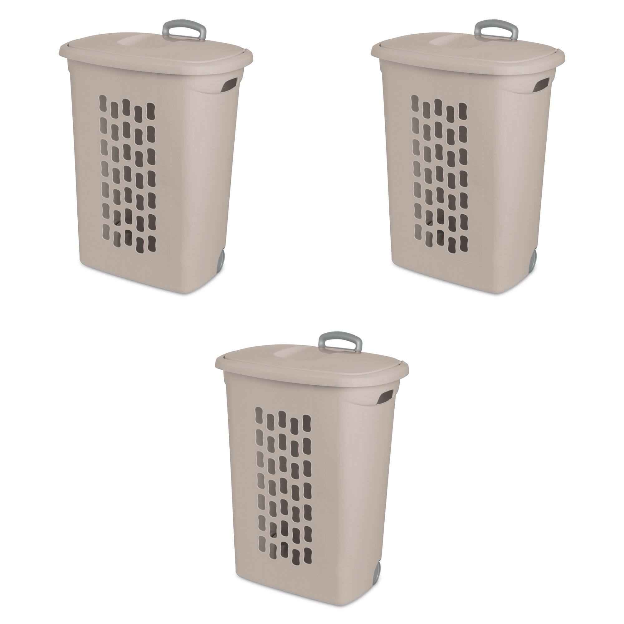 Sterilite - Ultra Wheeled Hamper, Laundry Basket with Lid and Handle, Grey, 3 Pack - Gray