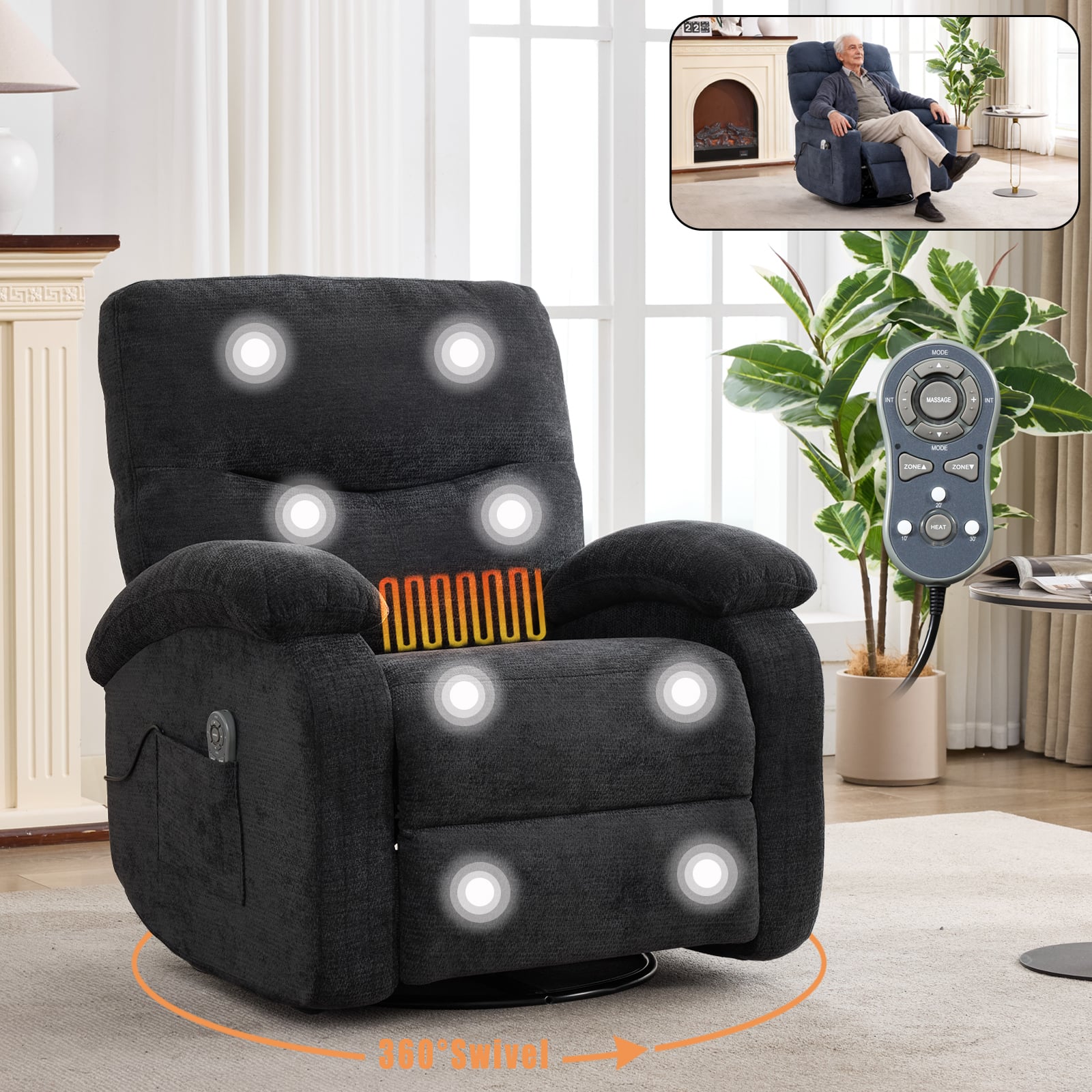 AENKYO - Power Lift Recliner Chair Massage Chair with Massage and Heating for Living Room - Dark Gray
