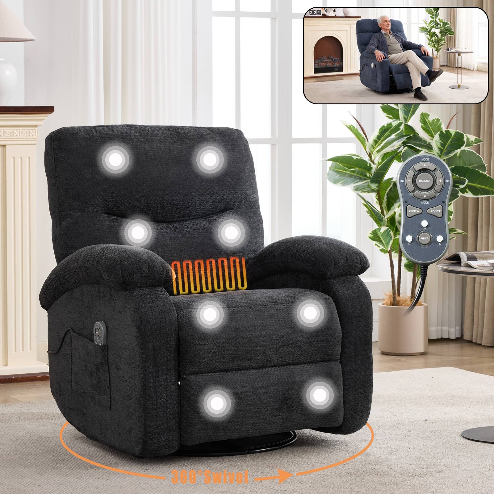 Front. AENKYO - Power Lift Recliner Chair Massage Chair with Massage and Heating for Living Room - Dark Gray.