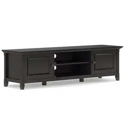 Front. Simpli Home - Amherst 72 inch Solid Wood Low TV Media Stand in Hickory Brown - Hickory Brown.