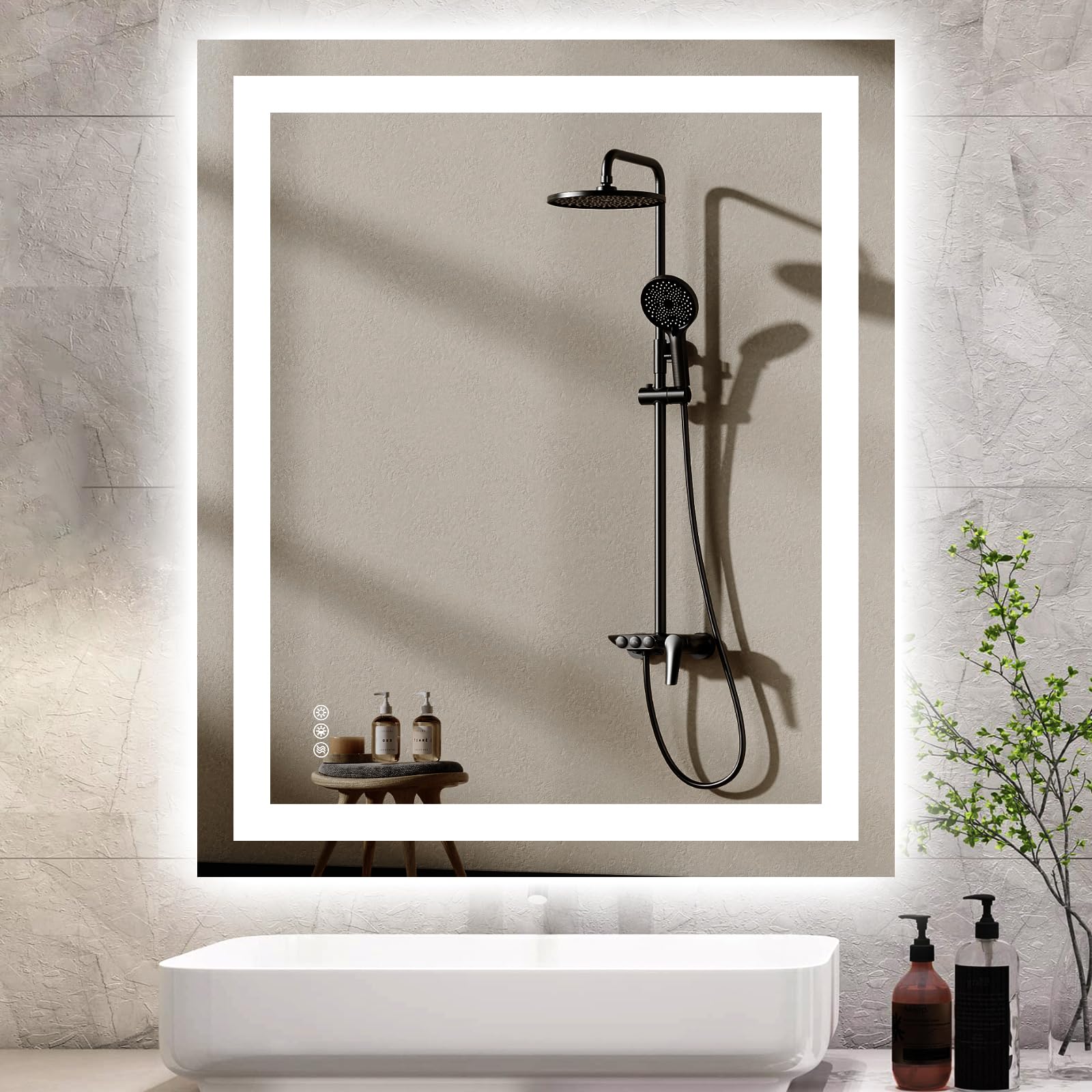 Earthley Blooms - 28x20 Led Bathroom Mirror With Lights Anti-fog Dimmable Backlit Front Lit Smart Vanity Memory Function Sh - Led Bathroom Mirror (3 Light Modes)-30"L x 36"W