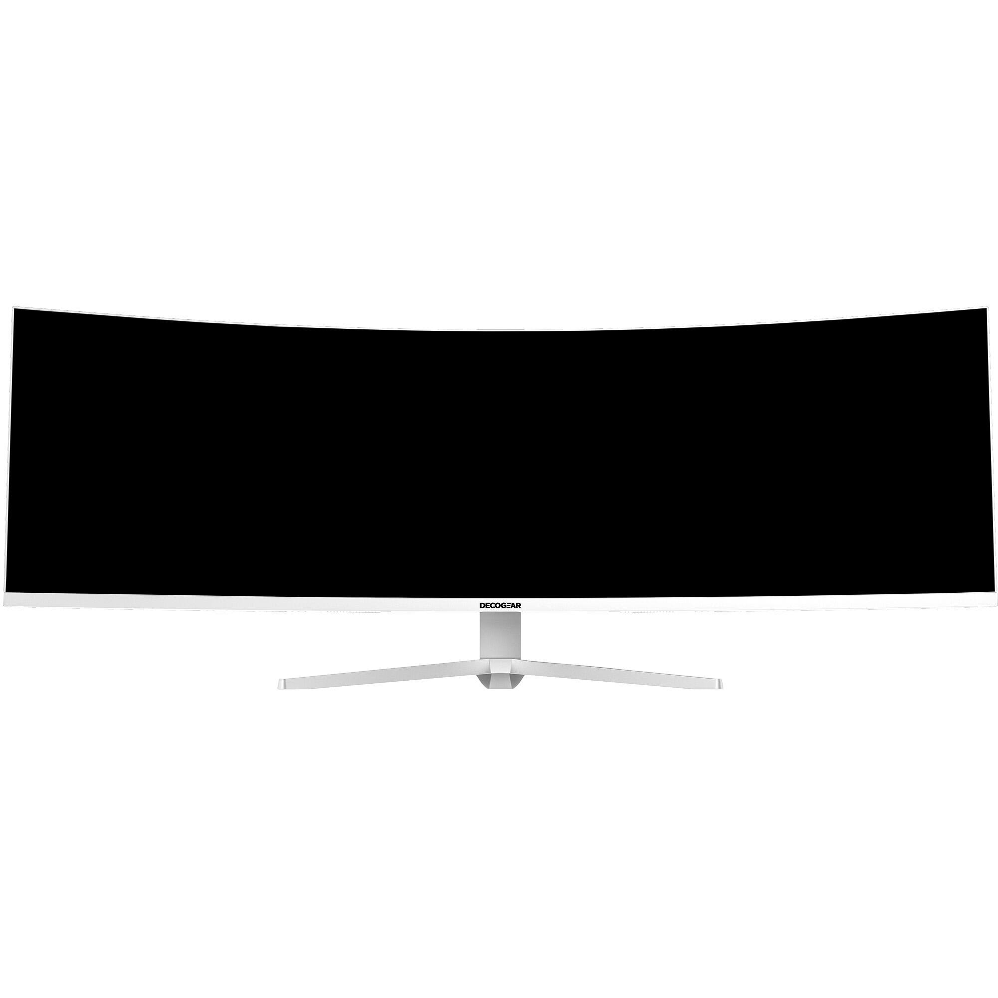 Angle. Deco Gear - 49” Curved Ultrawide Monitor, 144Hz, HDR, 3840×1080 WDFHD, Adaptive-Sync, HDMI 2.1, DP 1.4, Gaming & Work - White.