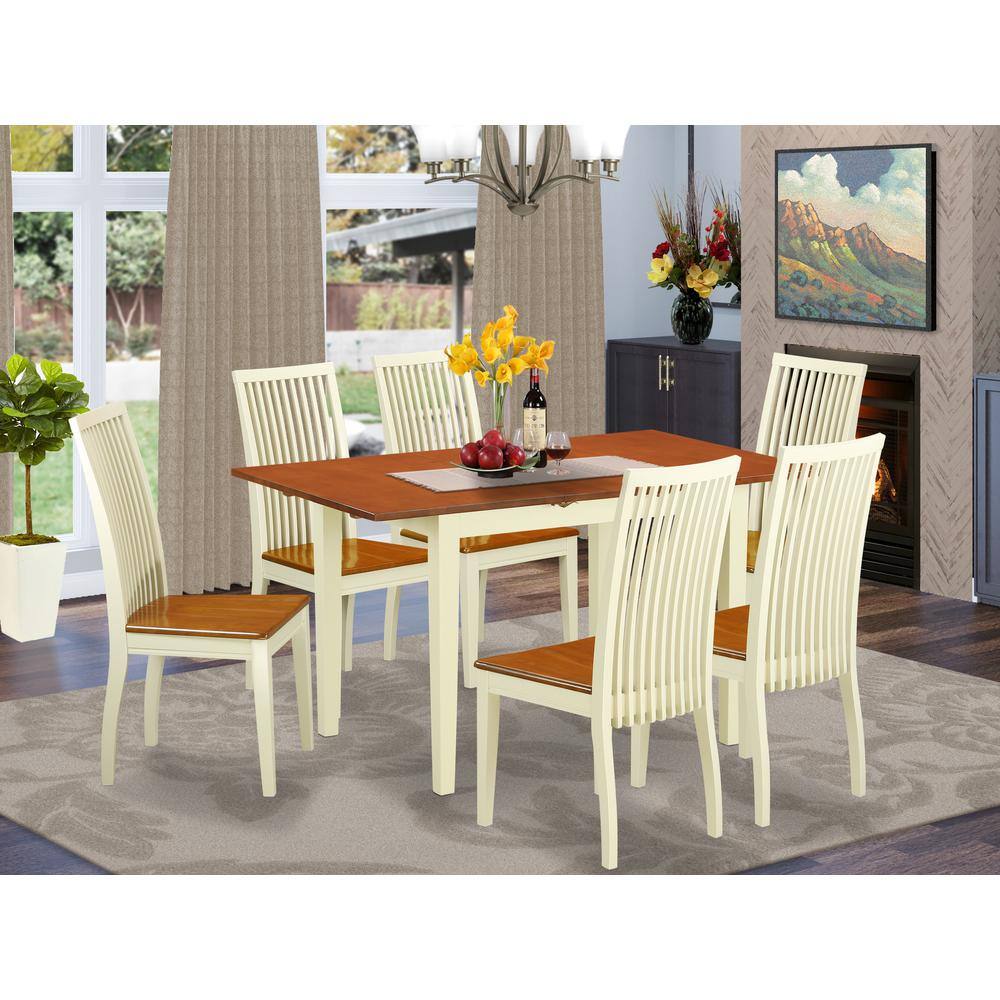 Left. East West Furniture - Dining Room Set Buttermilk & Cherry - Brown.