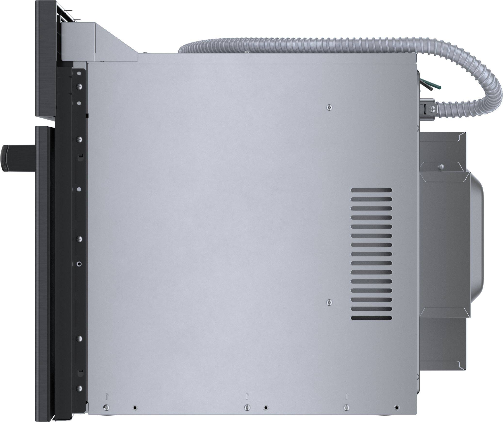 Left. Bosch - 800 Series 1.6 Cu. Ft. Convection Built-In Microwave with Sensor Cooking - Black stainless steel.