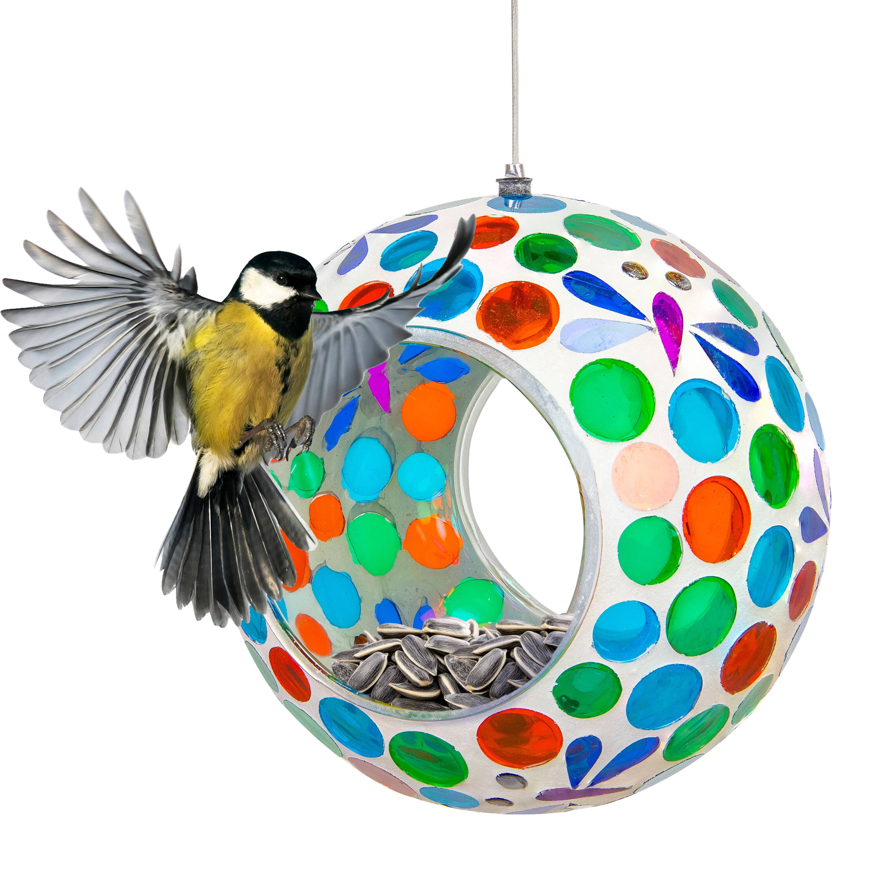 Alt View 9. Sunnydaze - Glass Mosaic Fly-Through Hanging Bird Feeder 8pk - Dragonfly Dreams.