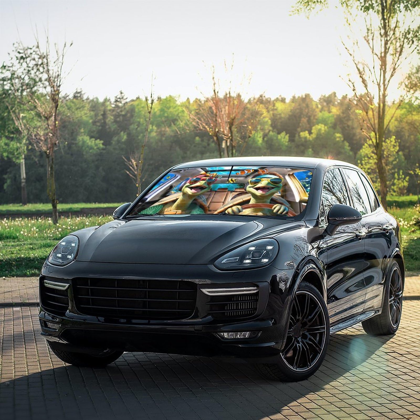 Alt View 3. Empire DigiLabs - Sea Turtle Car Umbrella Sun Shade Cover Funny Foldable Windshield Full Block Uv Rays Heat Keep Vehicle Cool - Sea Turtle.