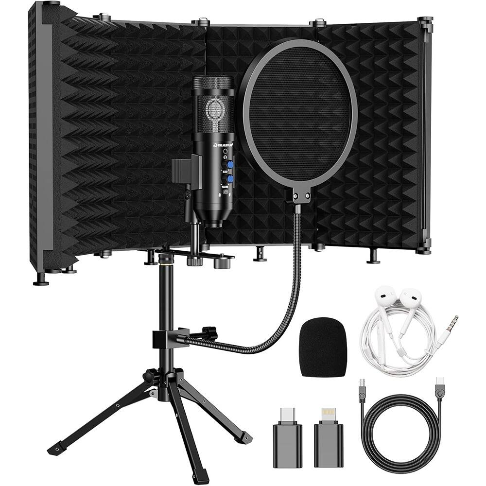 Front. MOSZAR LLC - Studio Condenser Microphone with Isolation Shield & Pop Filter for Podcasting.