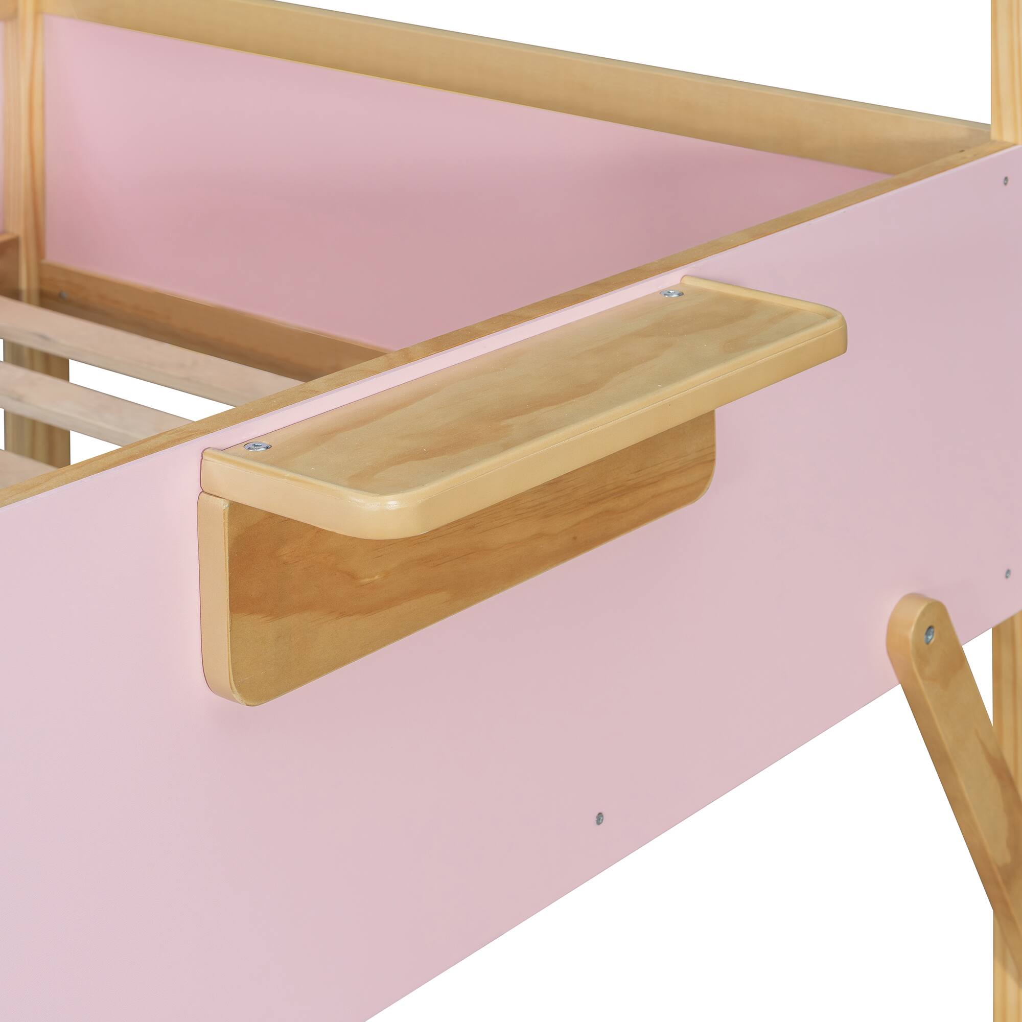 Back. Anysun - Twin over Twin House Bunk Bed with Stairs and 3-Color LED Lights - Pink.