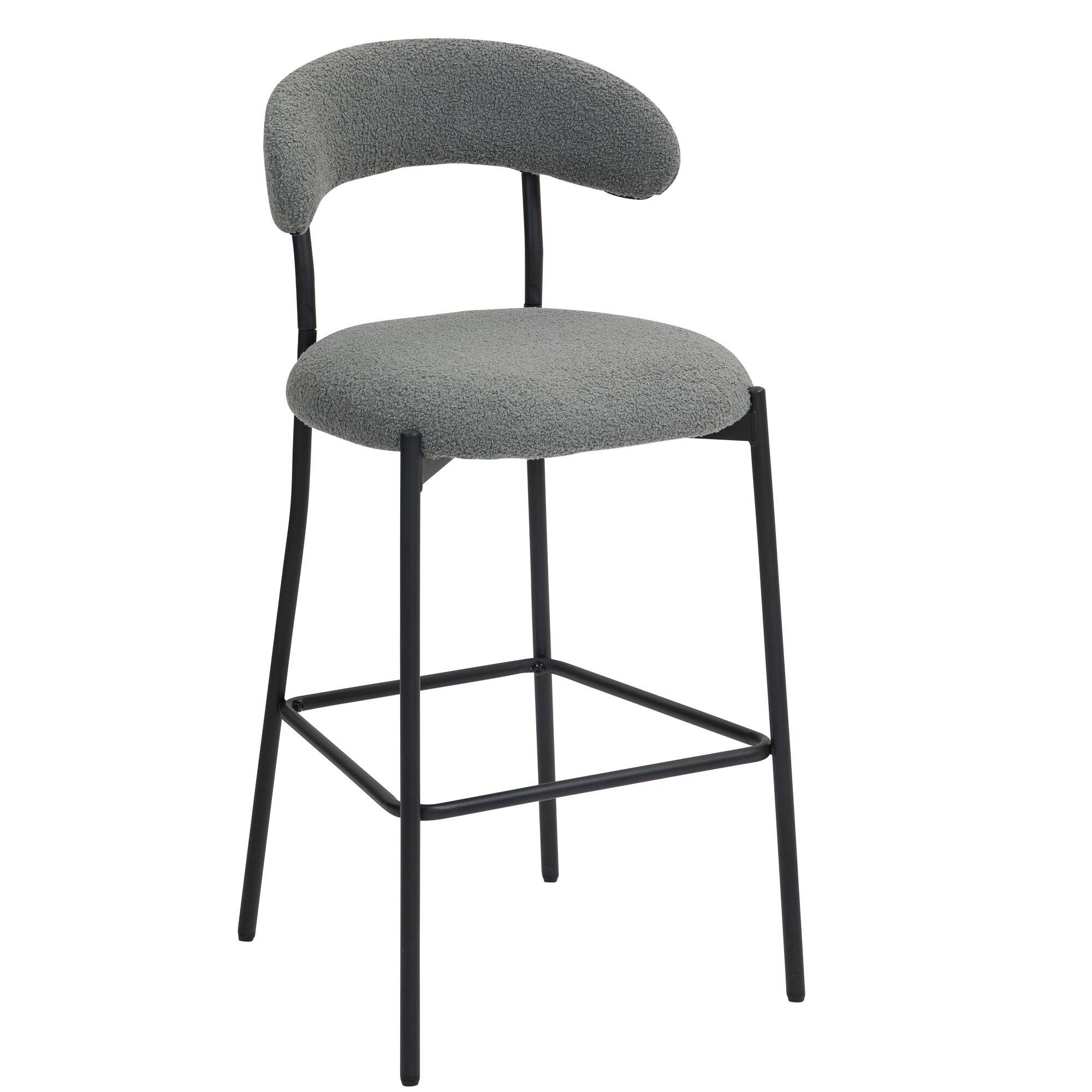 Left. GOODSILO - 26"" Counter Height Bar Stool - Teddy Fabric Kitchen Island Stool with Black Base - Grey.