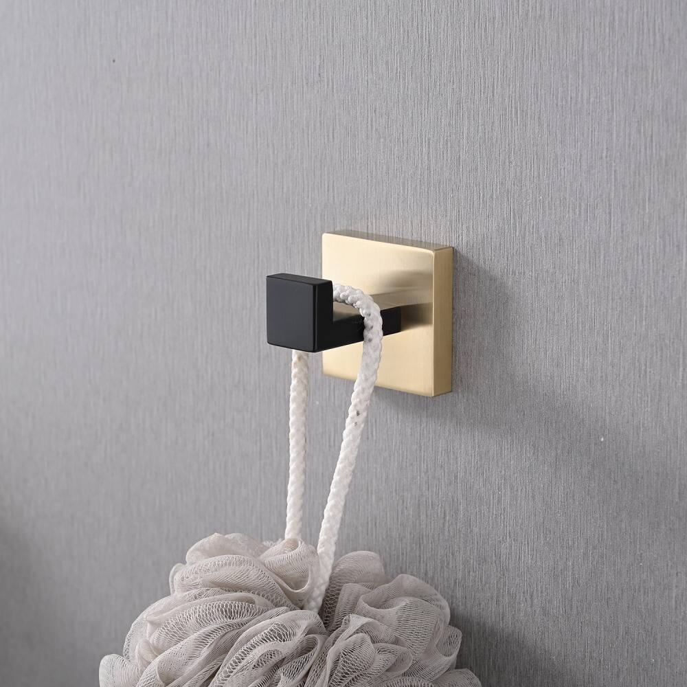 Left. JUJABU - 4- Piece Bathroom Hardware Set Gold+Matte Black - Gold+Matte Black.