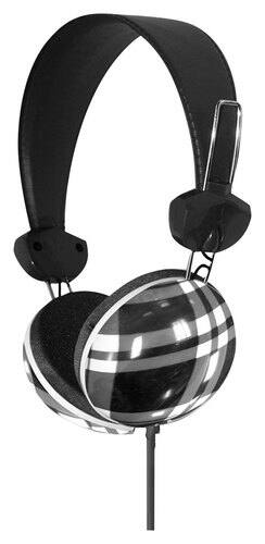 Front Standard. HYPE - Plaid Over-the-Ear Stereo Headphones - Black/White.