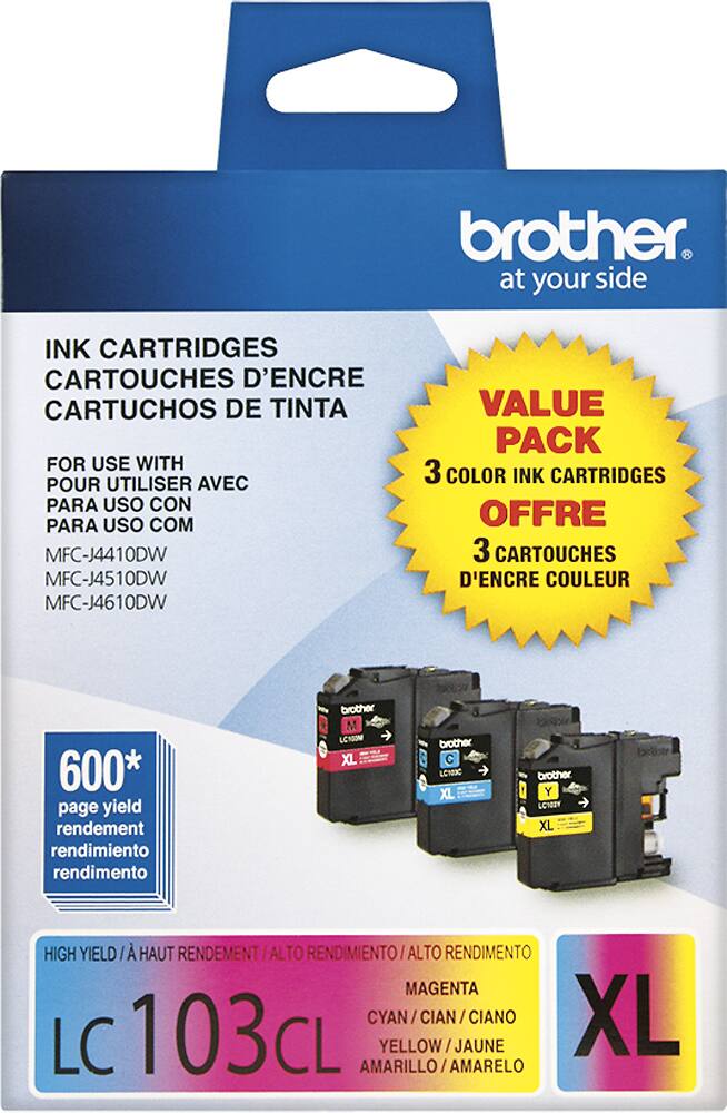 Front. Brother - LC1033PKS XL High-Yield 3-Pack Ink Cartridges - Cyan/Magenta/Yellow.