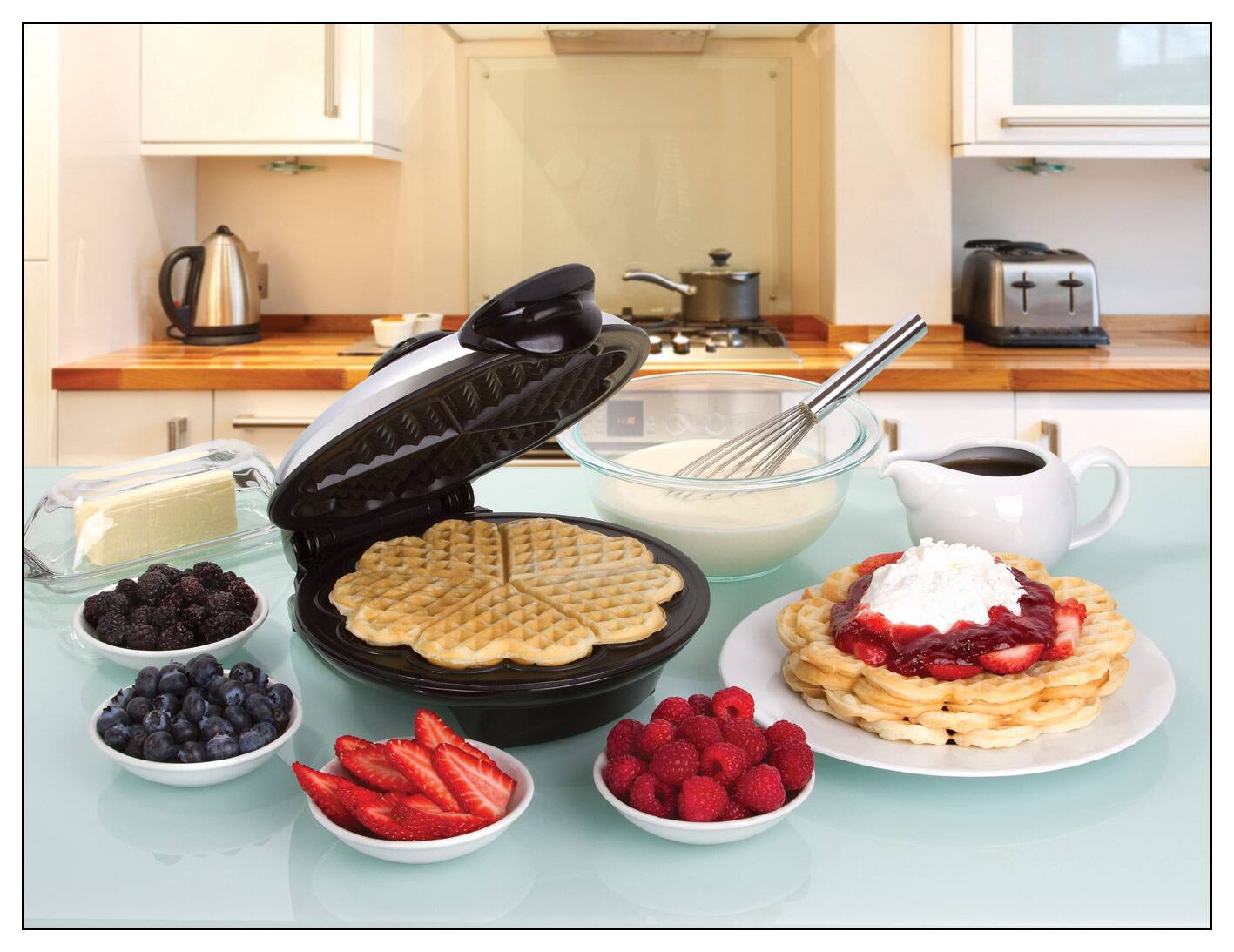 Alt View 12. Euro Cuisine - 8" Heart-Shape Waffle Maker - Black/Chrome.