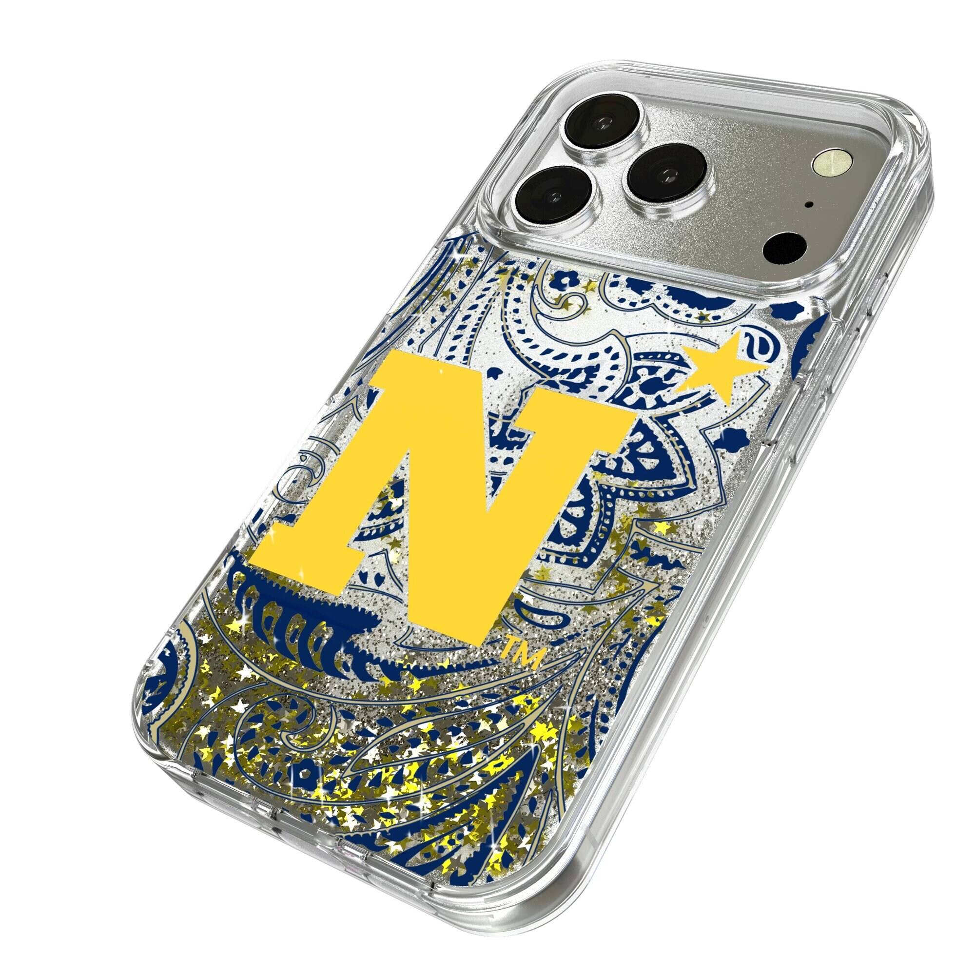 Alt View 1. Keyscaper - Navy Midshipmen iPhone Glitter Paisley Design Case - 14 Pro Max - Multicolor.